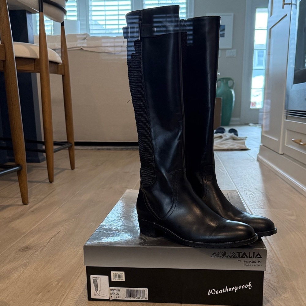 Aquatalia Black Knee Boots size 6.5 like new water proof